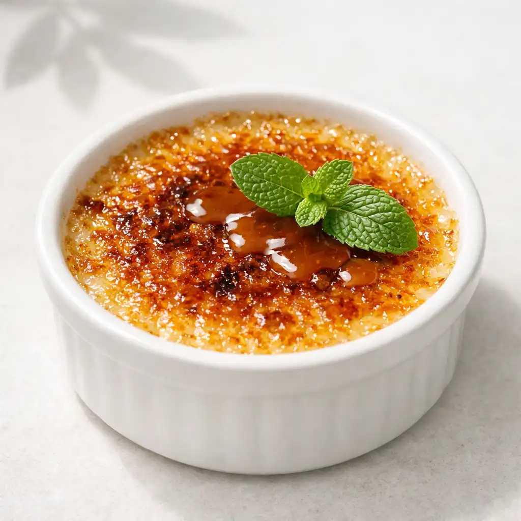 Krem brulee z karmelem i listkiem mięty