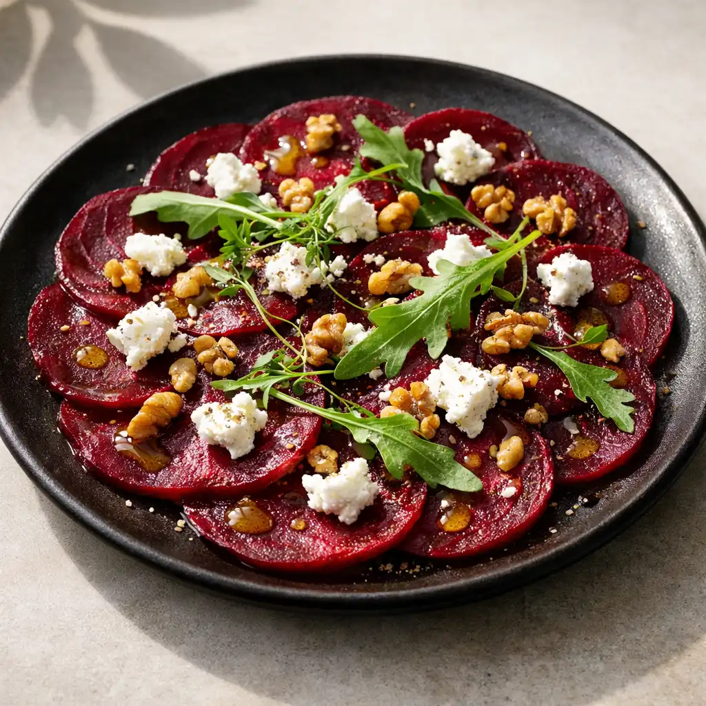 Carpaccio z buka z kozim serem i orzechami